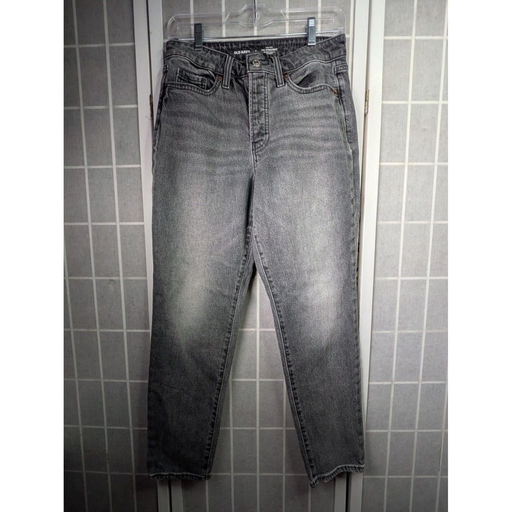 Old Navy Womens Jeans 4 OG Straight Leg High Rise Washed Gray Charcoal Denim Y2K